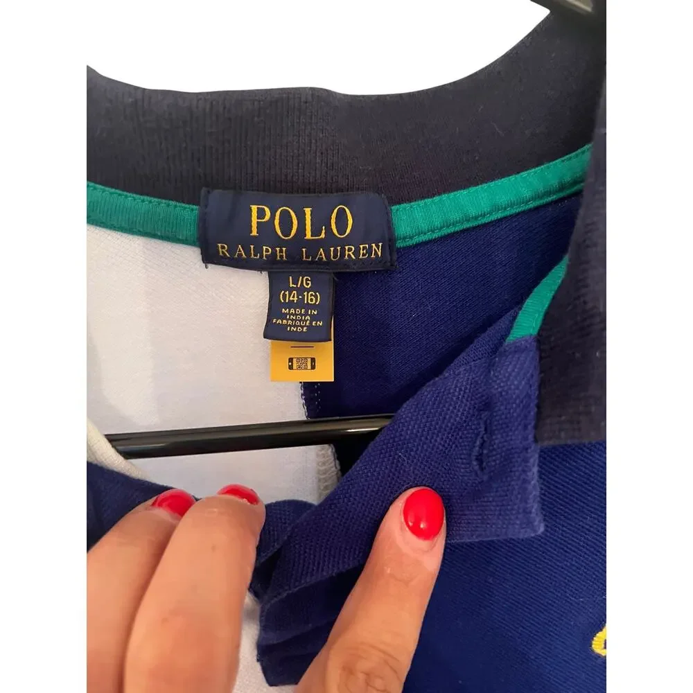 POLO RALPH LAUREN Boy’s L Preppy Colorblock Big Pony Colorful Cotton Polo Shirt